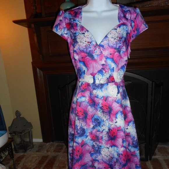 NWOT Lindy Bop Retro Spring Easter Watercolor dress, 6 US - Picture 3 of 12